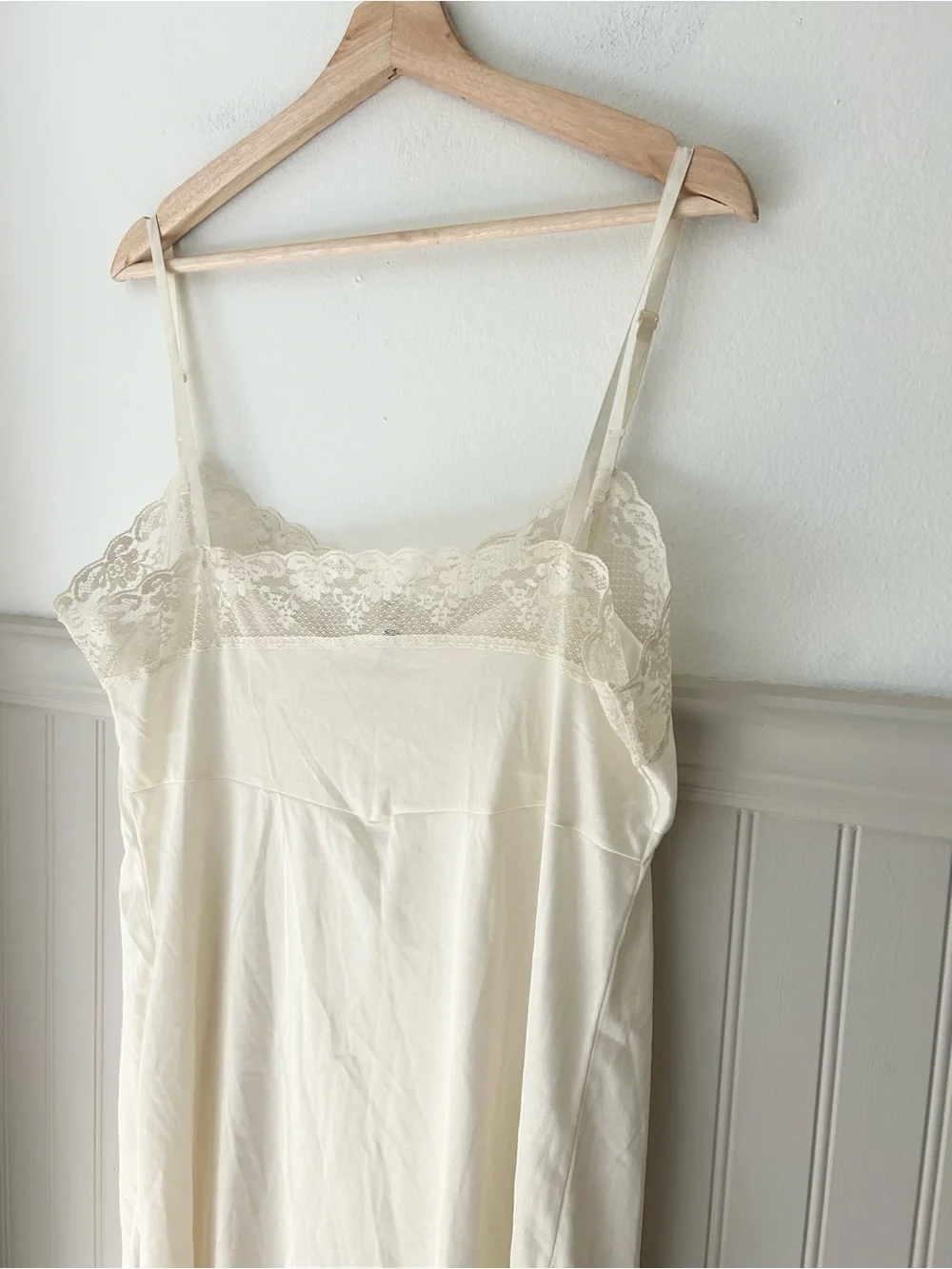 Vintage Mel Lin Cream Lace Trim Slip Dress Nylon Adjustable Straps S/M (Tag 42) - Picture 9 of 12